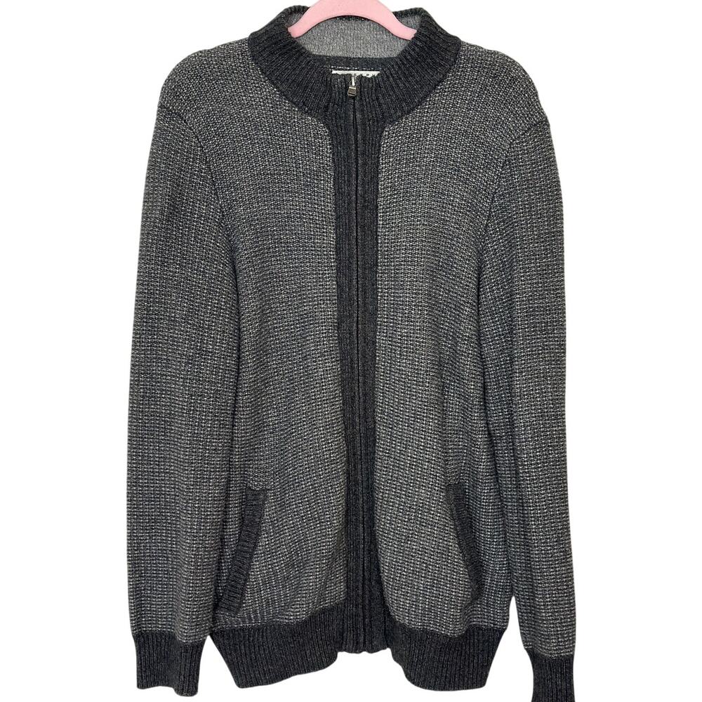 Joseph Abboud L Knit Cardigan Full Zip Sweater Gray Wool Blend Pockets Mens Fall